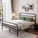 14Inch Metal Bed Frame, Queen Size Bed Frame with Storage Space, Heavy Duty Sturdy Mattress Foundation, Easy Assembly, No Box Spring Needed, Queen