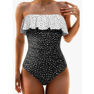 Holipick Strapless One Piece Swimsuits for Women Tummy Control Bandeau Bathing Suits Ruffle Slimming Swimwear
Size L