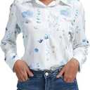 DAOAO Floral Blouses for Women Long Sleeve Tops Dressy Casual Button Down Ladies Collared Shirt Work Trendy Blue Flower S