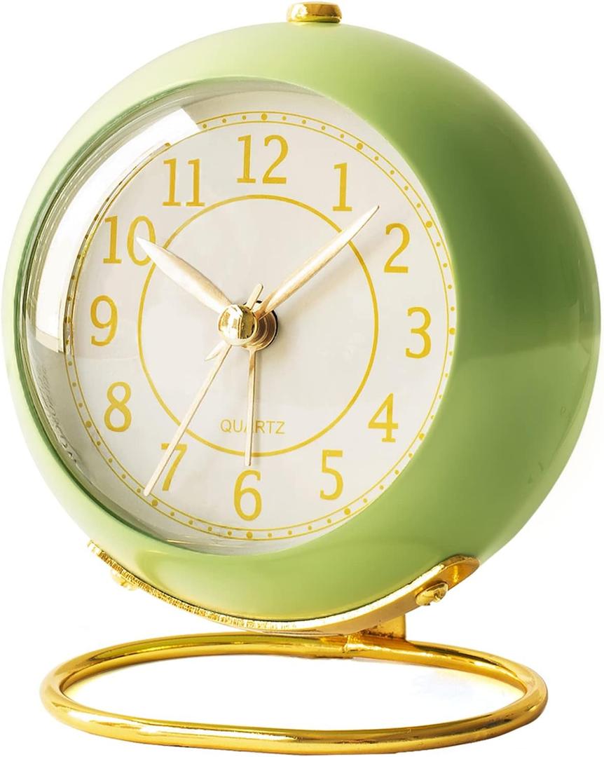 AYRELY Battery Operated Desk Alarm Clock with Light,Silent No Ticking,Small Table Clock for Bedside/Bedroom/Living Room/Office/Travel/Kids/Room Decor Aesthetic Vintage (Green)