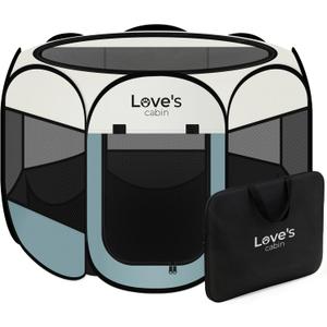 Love's cabin Pet Puppy Dog Playpen, Medium Dog Tent Crates Cage Indoor/Outdoor, Portable Playpen for Cat, Foldable Pop Up Dog Kennel Playpen with Carring Case, Removable Zipper Top, Moss Green