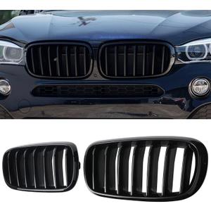 F15 GrillFront Bumper Kidney Grille Compatible with 2014-2018 X5 F15 X6 F16 X5M F85 X6M F86 Glossy Black Single slats