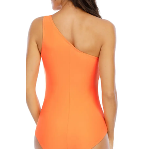 Tempt Me Women One Piece Swimsuits Tummy Control One Shoulder Bathing Suits Ruched Asymmetric Swimwear (Large, Orange)