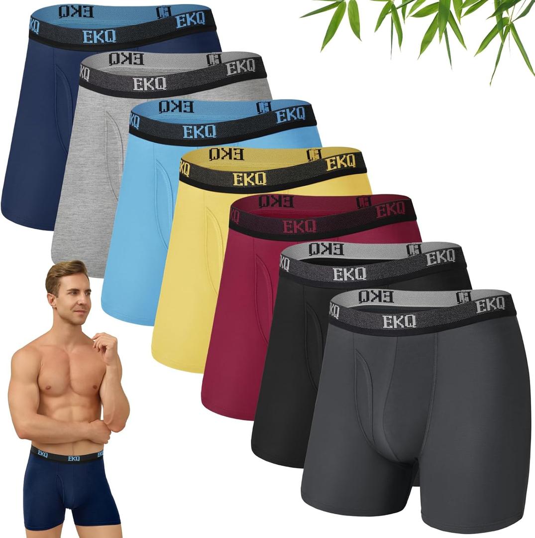 Mens Underwear Breathable Boxer Briefs 7 Pack Bamboo Rayon Boxers for Men Soft Stretchy Men's Underwear with Fly (Medium, Black/Dark Grey/Grey/Navy/Blue/Red/Yellow)