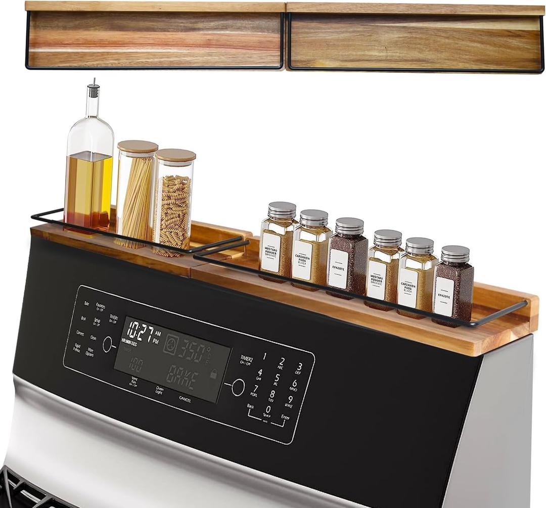 Stove Top Shelf, Magnetic Oven Shelf, Kitchen Storage Solution, 2pcs 15" Hard Wood Spice Racks