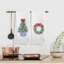 2 x Chinoiserie Christmas Bow Tree Kitchen Towels and Dishcloths Set of 2, Red Bow Hand Towels, Preppy Christmas Wreath Drying Cloth Hand Towels Tea Towels for Bathroom Kitchen, 1624 Inches