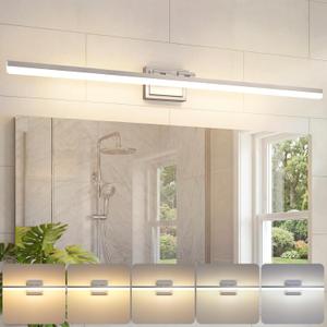 VOLISUN Modern Bathroom Vanity Light 48 inch, Rotatable, 40W Dimmable 5CCT Led Bathroom Light Fixture Over Mirror, Brushed Nickel Bar Vanity Light for Bathrooms Mirror Restroom-ETL Certificated