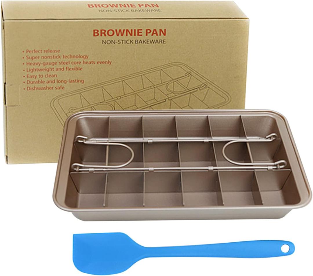 TYUI Non Stick Brownie Baking Pan with Dividers, 18 Pre-slice Non-stick Carbon Steel Rectangle Baking Pan Set for Oven Baking Bread, Square Mold Tray Brownie Pan for Baking Cake Biscuit Muffin