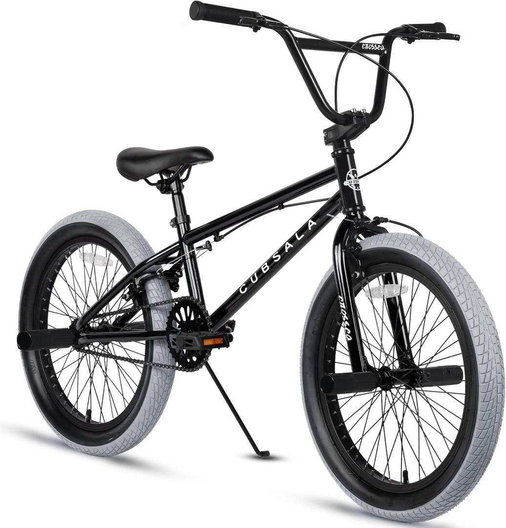 Freestyle BMX Bike, 18 20 Inch Kids Bicycle for 5-13 Years Old Kids and Beginner Level Rider, Multiple Colors (Black with Grey Tires)