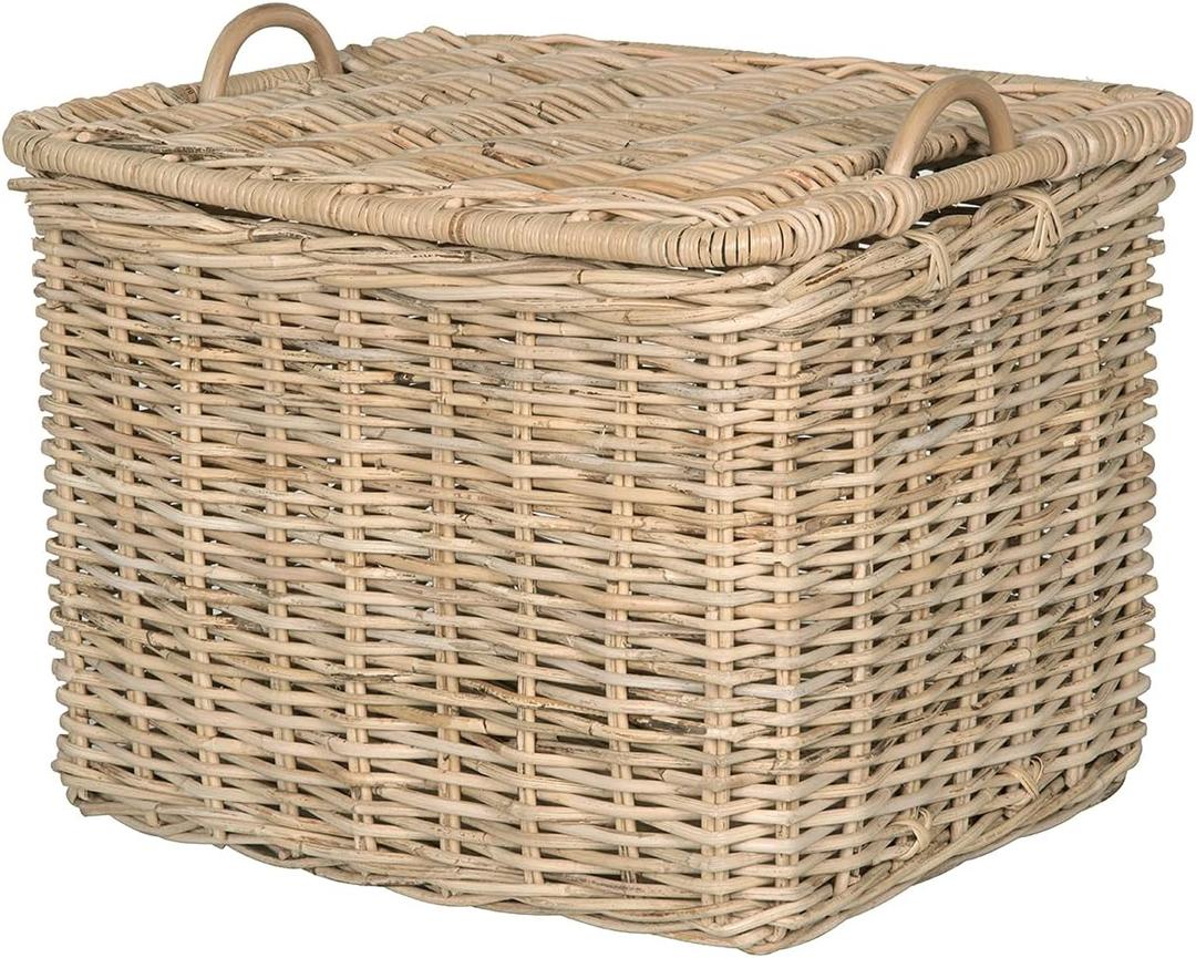KOUBOO Rattan Core Rectangular Storage Basket with Lid, Large - Wicker Basket, Decorative Storage Box, Home Organizer, Laundry Hamper, Toy Box, Kitchen Storage, Natural