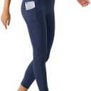 BERLOOK Leggings with Pockets for Women Buttery Soft Tight Pants Tummy Control 25 Inches High Waist Workout Navy-M