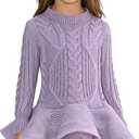 Plustrong Girl's Winter Sweater Tutu Dress Cable Knit Long Sweaters for Toddler Girl (Purple Tutu, 5T)