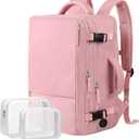 Hanples Carry on Travel Backpack for Women, Large 35L Personal Item Luggage Backpack,17 inch Laptop Backpack TSA Flight Approved, Travel Essentials Casual Daypack with 2 Toiletry Bags (Pink)