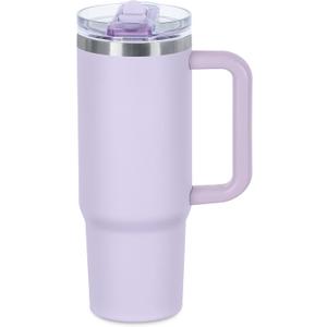 30 oz Flip Straw Tumbler with Handle, Keep Cold or Hot, 100% Leak Proof Vacuum Insulated Tumbler with Detachable Flip Straw Easy to Clean, Reusable Stainless Steel Cup (Lavender Purple)