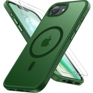 Miracase for iPhone 16e case & iPhone 17e Case for MagSafe [with 29H+ Screen Protectors] TOP Military-Grade Protection Shockproof with Velvet Touch for iPhone 16e/17e Phone Case 6.1", Dark Green