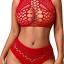 Avidlove Womens Fishnet Lingerie for Women Sexy Two Piece Lingerie Set Stripper Outfit (One Size, Red)