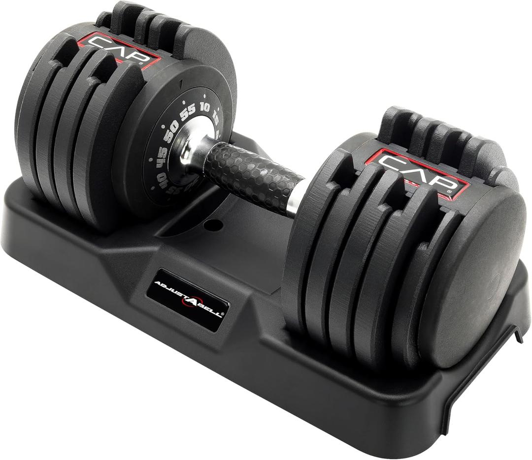 CAP Barbell ADJUSTABELL Adjustable Round Dumbbell Weights - Singles & Pairs | 12.5 lb, 25 lb & 55 lb | Multiple Handle Options