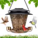 Solar Bird Feeders for Outside Hanging Metal Wild Bird Feeder Solar Lanterns Outdoor Waterproof Garden Decor for Yard Brown