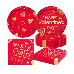 48Pcs Valentine's Day Party Supplies for 24 Guests Red Hearts Love Tableware Supplies Party Plates and Napkins for Valentine's Day Engagement Anniversary Party Decorations