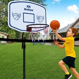 Large Trampoline Basketball Hoop, 28.2"x19.7" Backboard, Fits Diameter 25mm - 32mm Straight & Curved Pole, Universal Adjustable Trampoline Basketball Hoop Attachment with Mini Ball & Pump for Outdoor