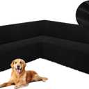 HDCAXKJ Corner Sectional Couch Covers for Dogs L Shape Sofa Cover with Tassel Chenille Super Soft Non Slip U Shaped Couch Cover Blanket Washable Sectional Slipcover Protector (Black, 71x212 inch)