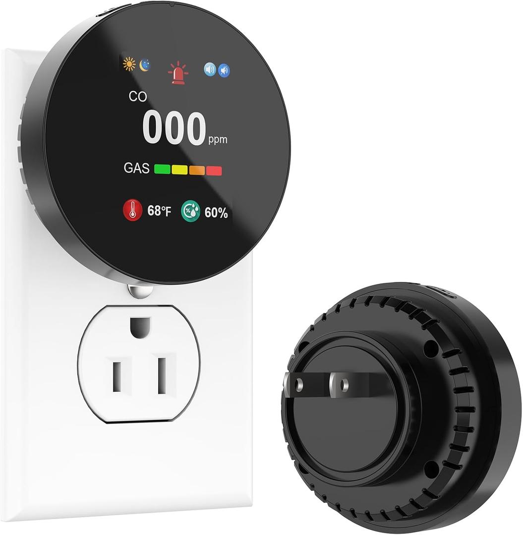 4-in-1 Gas & Carbon Monoxide Detector Plug in, Combination Natural Gas Leak & Carbon Monoxide Alarm, Dual CO & Gas Sensor with Temperature & Humidity