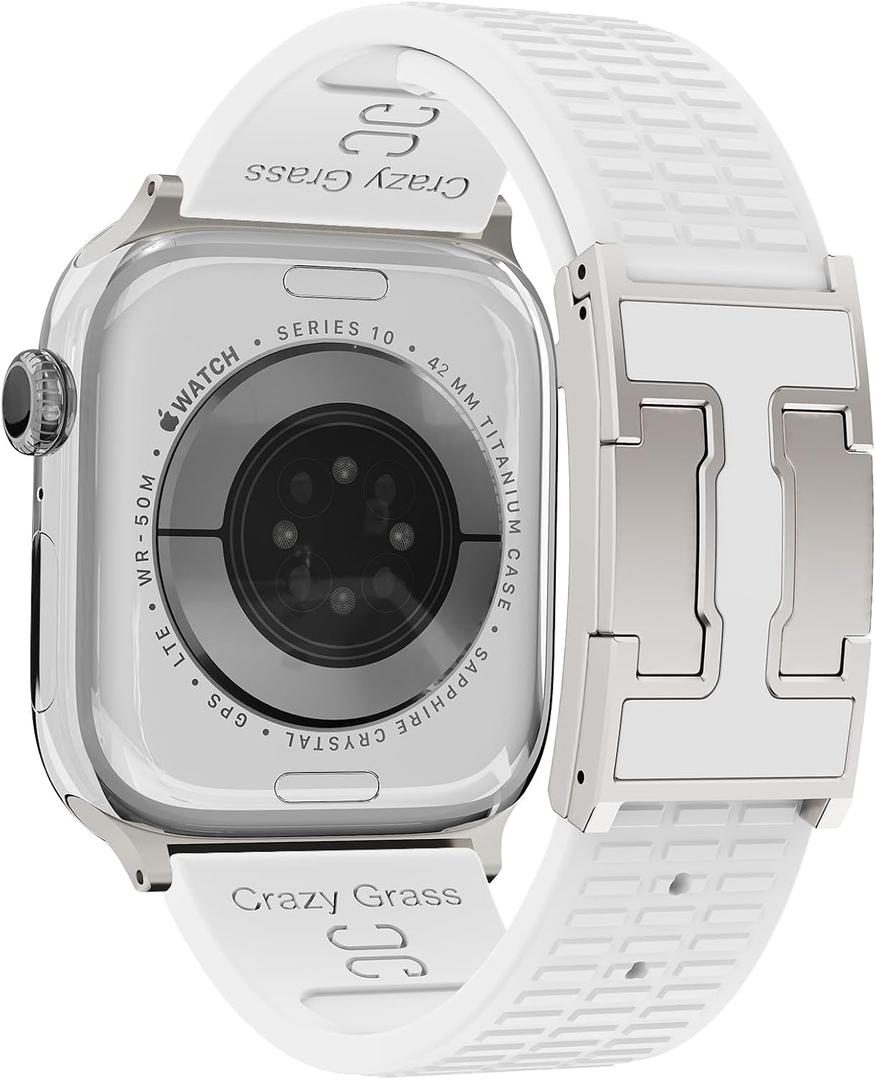 Silm Silicone Band Compatible with Apple Watch Bands 38mm40mm41mm42mm44mm45mm46mm49mm for women,Soft Silicone Replacement Strap for iWatch SE3/2/1 Series11 10 9 8 7 6 5 4 3 2 1 Ultra3/2/1 (White Band + Silver Buckle)