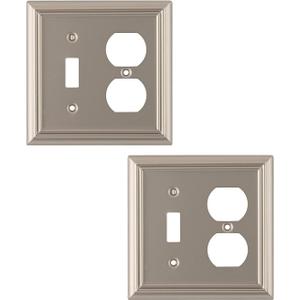 SLEEKLIGHTING Brushed Nickel Outlet Covers and Switch Plates-Decorative Wall Plate Light Switch Cover Beveled -Variety of Styles: Decorator/Duplex/Toggle/Size: 2Gang Combo Toggle and Receptacle(2Pack)