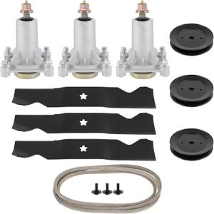 ACEBRI 54" Deck Rebuild Kit for Husqvarna YTH2454 LGT2654 LGT2554 Includes 3 Spindle 187292 3 Blades 187254 3 Pulleys 153535 1 Belt 21546382