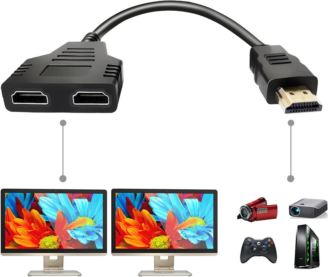 2 x BATU HDMI Splitter Adapter Cable - Hdmi Splitter 1 in 2 Out Male to Dual Female 1 to 2 Way for HD, LED, LCD, TV, Support Two The Same TVs at The Same Time Mirror Only
