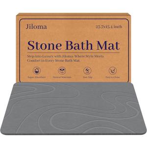 Stone Bath Mat Diatomite Stone Mats for Bathroom Non-Slip Diatomaceous Earth Shower Mat Super Absorbent Bathroom Floor Mat Natural Easy to Clean (24 * 16 Grey)