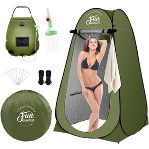 Solar Shower Tent Kit, 2 Pcs, Instant Pop Up Privacy, 5 Gallon Solar Shower Bag, Sun Canopy Beach Outdoor Camp Privacy Tent, Easy Set Up, Foldable