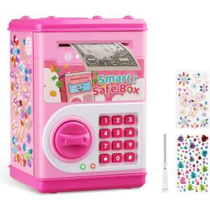 Piggy Bank for Kids, ATM Bank Cash Coin Can Electronic Money Bank for Boys Girl, STOPKLAS Kids Safe Money Jar with Password Coin Savings Box with DIY Stickers (Pink) Piggy Bank for Kids, ATM Bank Cash Coin Can Electronic Money Bank for Boys Girl, STOPKLAS Kids Safe Money Jar with Password Coin Savings Box with DIY Stickers (Pink)