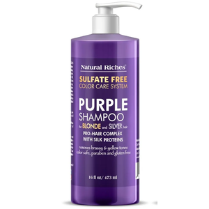 Natural Riches Purple Shampoo and Conditioner Set Sulfate Free Salon Grade for Silver Blonde Platinum Hair. Removes Yellow & Brass tones. Grey Highlighted Hair 16x2 fl oz