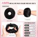 Messy Bun Hair Piece 100% Real Human Hair Chignons Scrunchie Tousled Fluffy Bun Scrunchie Wig Stretchy Band Messy Buns Hair Clip Fake Messy Hair Buns Hair Pieces for Women Black