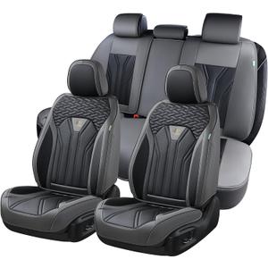 FLORICH Leather Seat Covers, Seat Covers Full Set, Car Seat Protectors 5 Seats, Automotive Seat Covers Fit for Most Cars Trucks SUV- Gray&Black