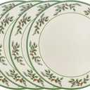 Spode Christmas Tree Holly Dinner Plates, Set of 4-10 Inch Stoneware with White Center & Holly Accents - Festive Holiday Tableware, Microwave, Dishwasher & Freezer Safe, Seasonal Dining Essentials