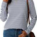 LilyCoco Womens Striped Long Sleeve Shirt Boat Neck Tops Breton Loose Fit Tshirt Black White Small