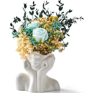 FJS Ceramic Face Vases, White Flower Vases for Decor, Modern Decorative Vase Centerpiece for Table Shelf Living Room Office Bedroom (Large, Face Vase - Hands on Cheeks)