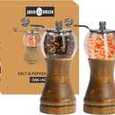 Salt and Pepper Grinder Set, Acacia Wooden Pepper Grinder with Adjustable Coarseness, Refillable Ceramic Blade Grind, Gold Pepper Mill for Kitchen (2pcs-6in-Black)