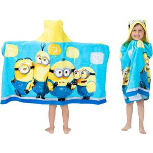 Despicable Me Minions Bath/Pool/Beach Soft Cotton Terry Hooded Towel Wrap, 24" x 50", By Franco Kids (Minions the Rise of Gru)