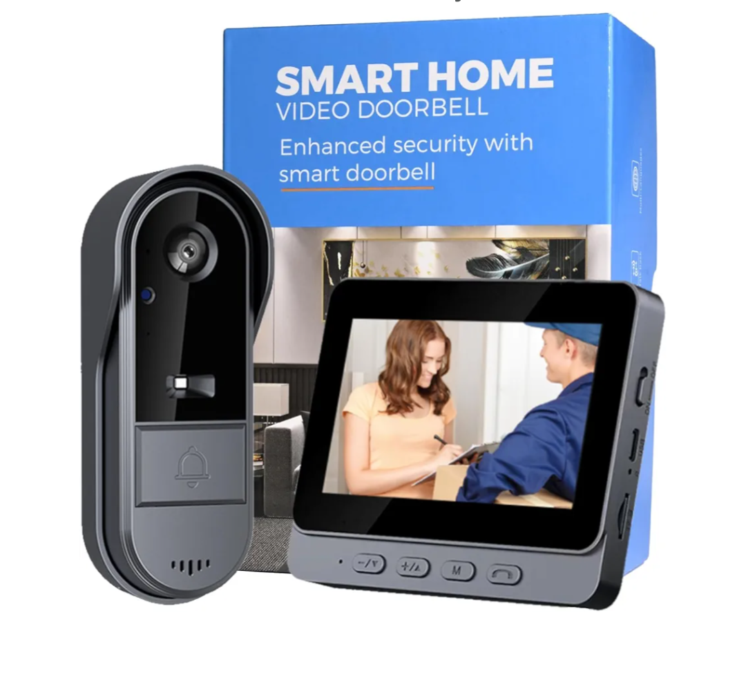 Doorbell Camera Wireless No Subscription Video Door Bell with Wired Screen Two-Way Audio 170° Angle Wide Camera Night Vision IP65 Waterproof for Outdoor No APP No WiFi,Easy to Use for Elder