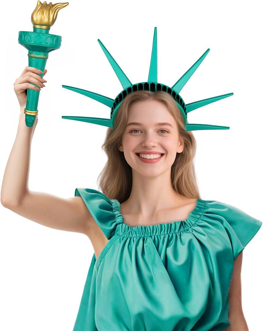 Statue of Liberty Crown and Torch,Statue of Liberty Costume Accessories for Adult Independence Day Cosplay