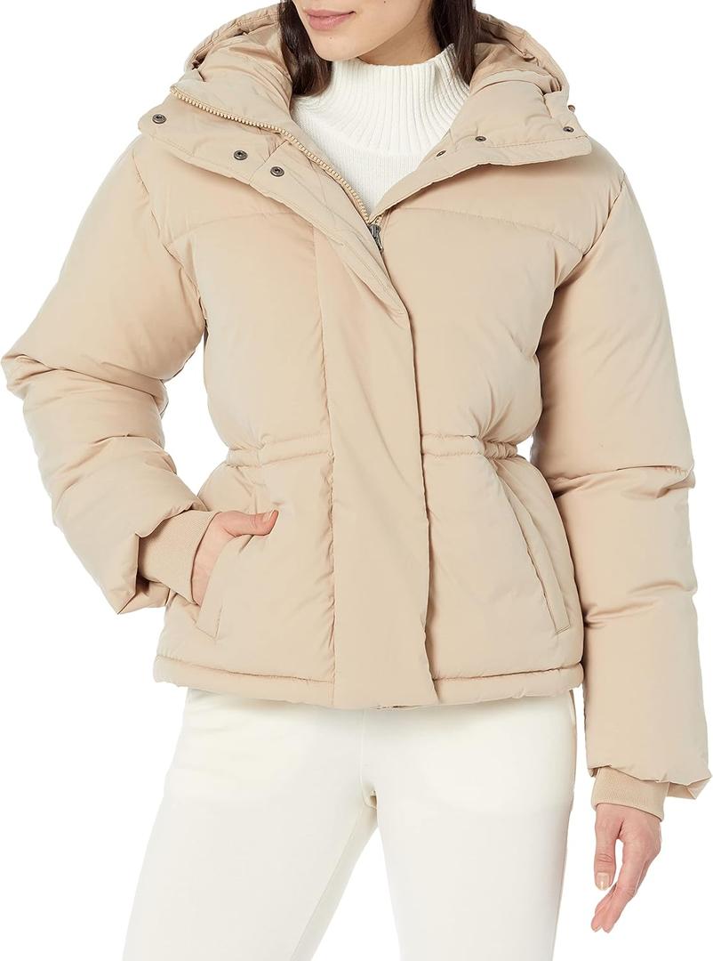 Amazon Essentials Women's Short Waisted Puffer Jacket (Tan) Small