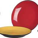 Klikel 6 Pack of Colored Salad Plates - Dishwasher And Microwave Safe Ceramic 8" Plate Set - Black Outside With Color Inside