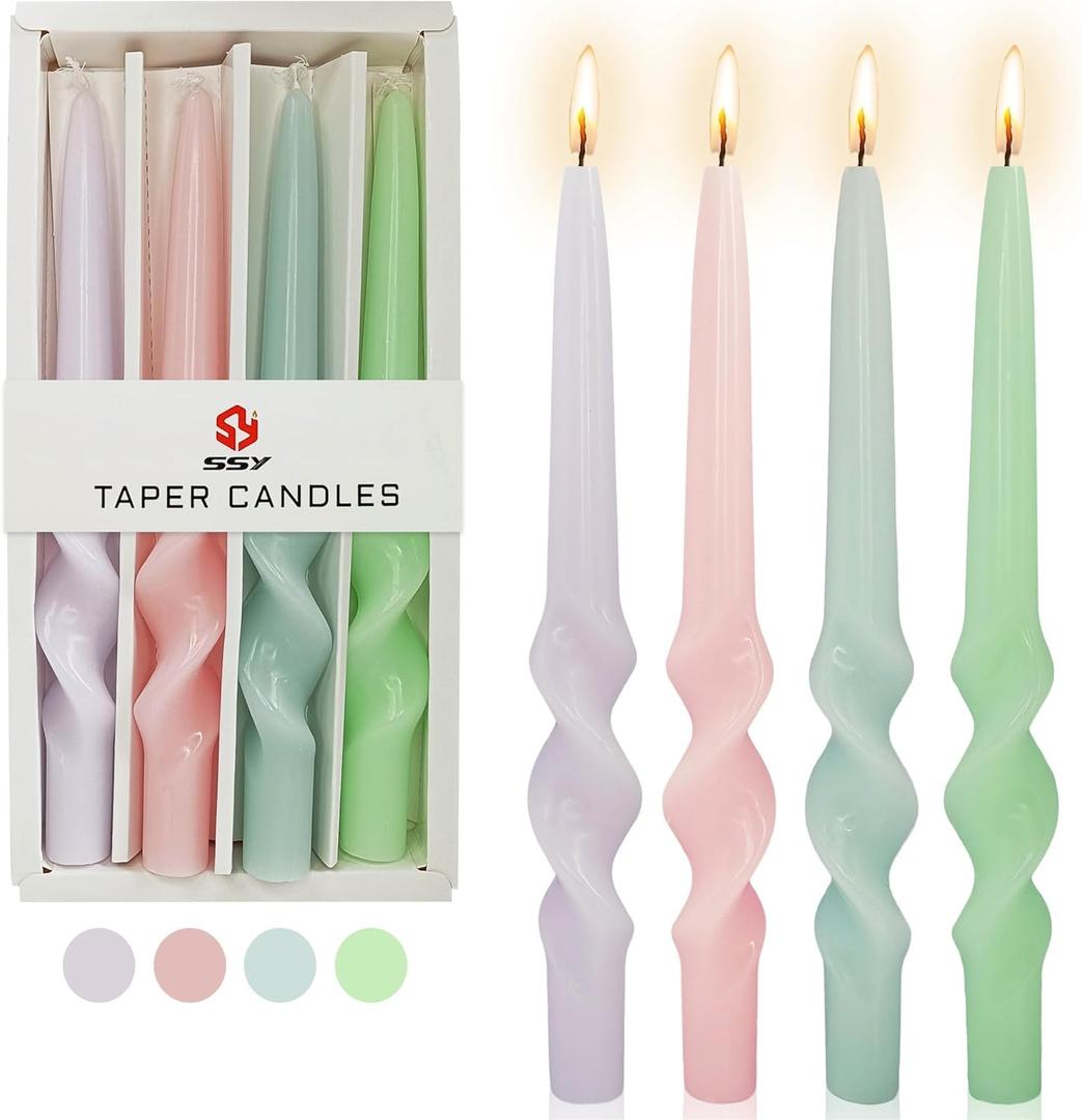 Spiral Taper Candle Long Candlesticks - 10inches Halloween Tapered Candles Green Candle Sticks Colorful Twisted Candles for Wedding Home Party Women Gift,Pack of 4 (23D4P-LIGMIX)