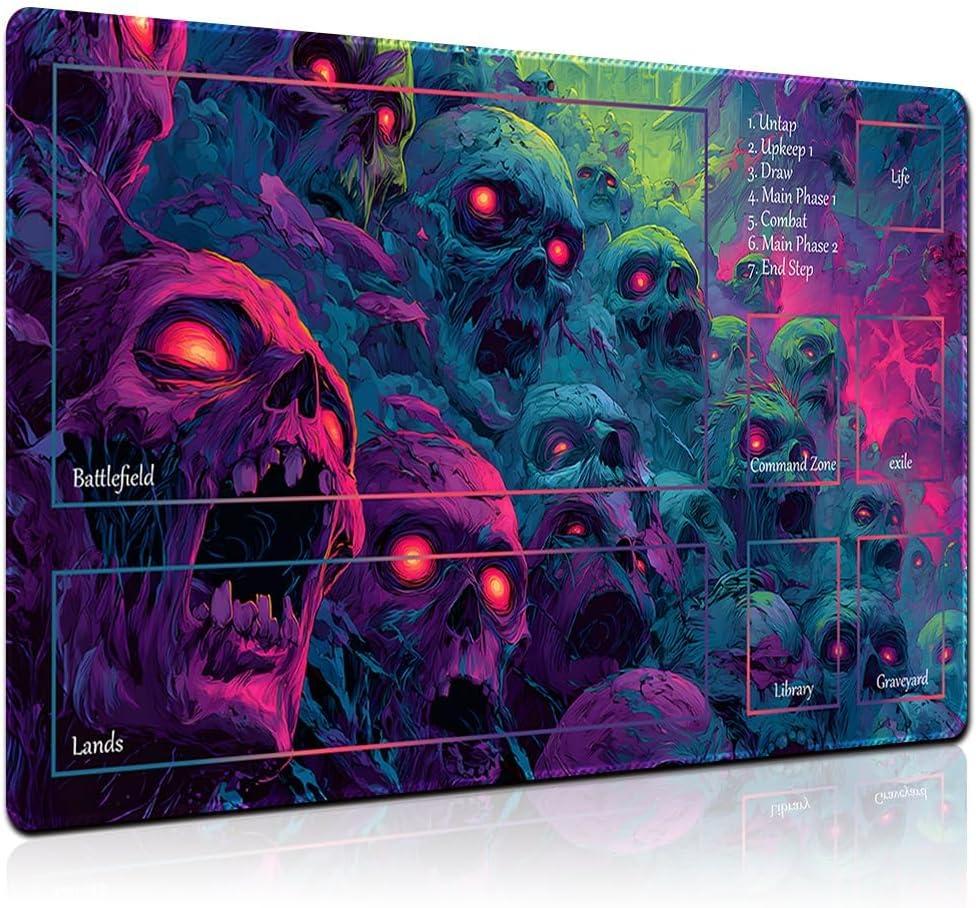 MTG Playmat 24x14 Inch | Optional Game Zone Layout | Non-Slip Rubber Base | Stitched Edges | Includes Free Storage Bag | for TCG, Board Games, and Desk Use (Goreveil, with Zone)