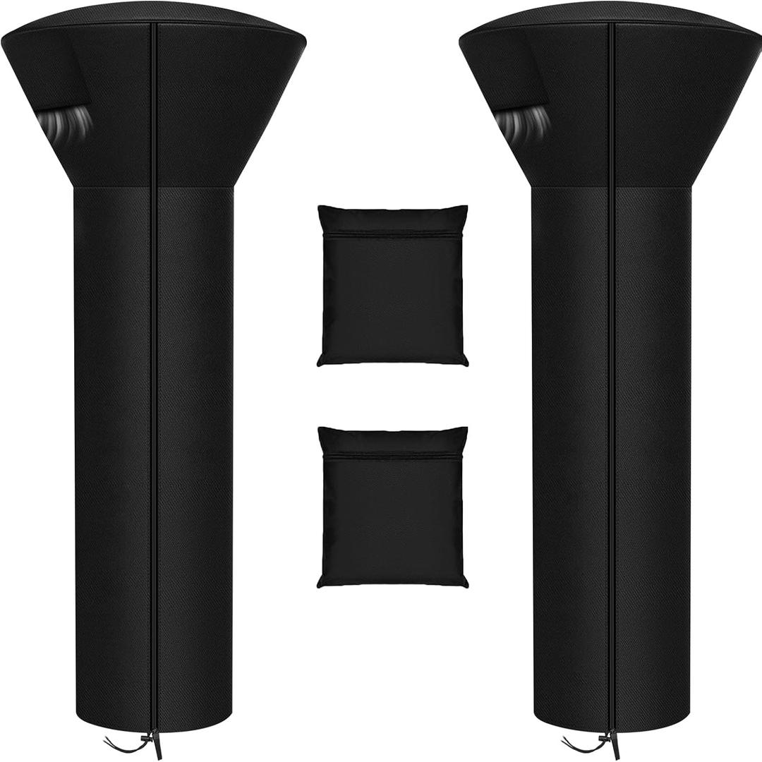 Siruiton Patio Heater Covers with Zipper & Air Vent - Waterproof, Dustproof, Wind-Resistant, UV/Snow-Resistant, 420D - Black (2 Pack, 87" Height x 33" Dome x 19" Base)