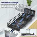 Large Dish Drying Rack, Expandable Dish Rack for Kitchen Counter, Dish Drainer with Drainboard Set, Multifunctional Dishrack with Utensil & Cup Holder, 13.4"-28.7" L x 11.8" W x 9.3" H, Black