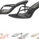 Women's Stiletto Heel Casual Flip Flops Satin Fashion Square Open Toe Backless Summer Slip On High Heel Dressy Thong Sandals Slide for Beach Daily Work (10, Black)